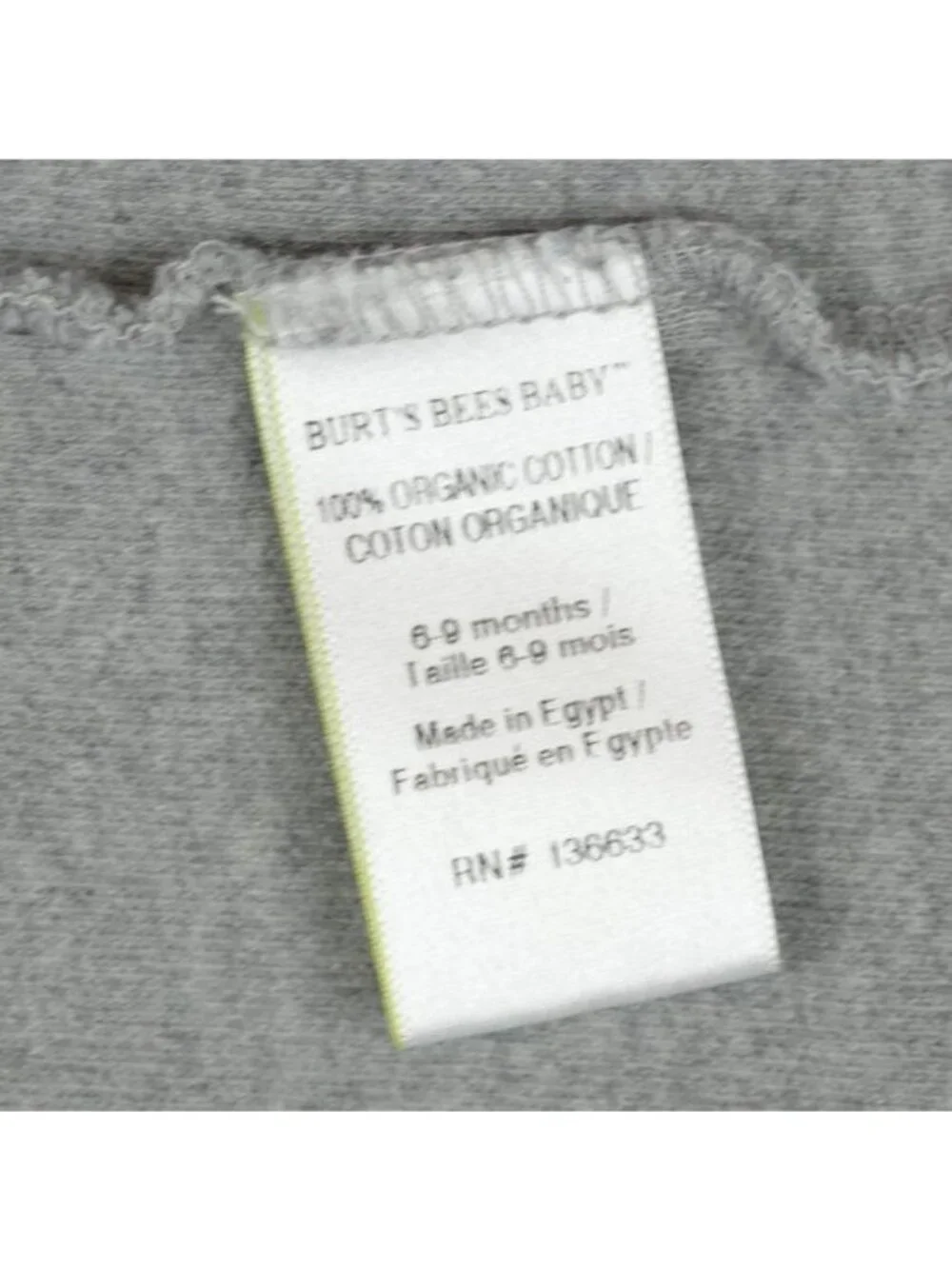 Burt's Bees Baby Size 6-9 Months Gray White Organic Cotton Long Sleeve Bodysuit